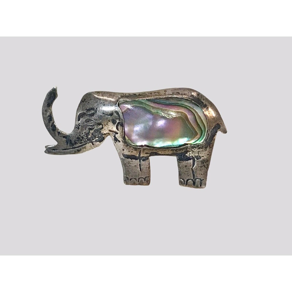 Vintage Marked 925 Sterling Silver Mexico Brooch Abalone or Mother Of Pearl Pin